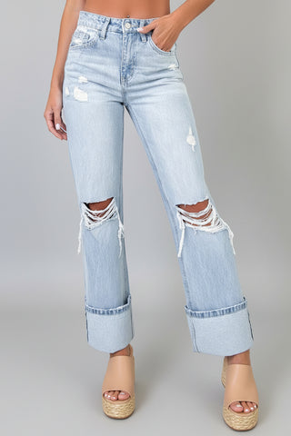 Beau Blue Light Wash Distressed Straight Jeans