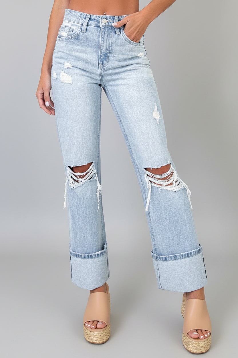 Beau Blue Light Wash Distressed Straight Jeans
