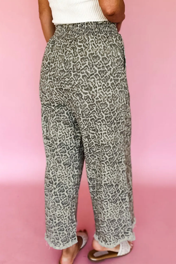 Brown leopard print pull-on jeans view 1