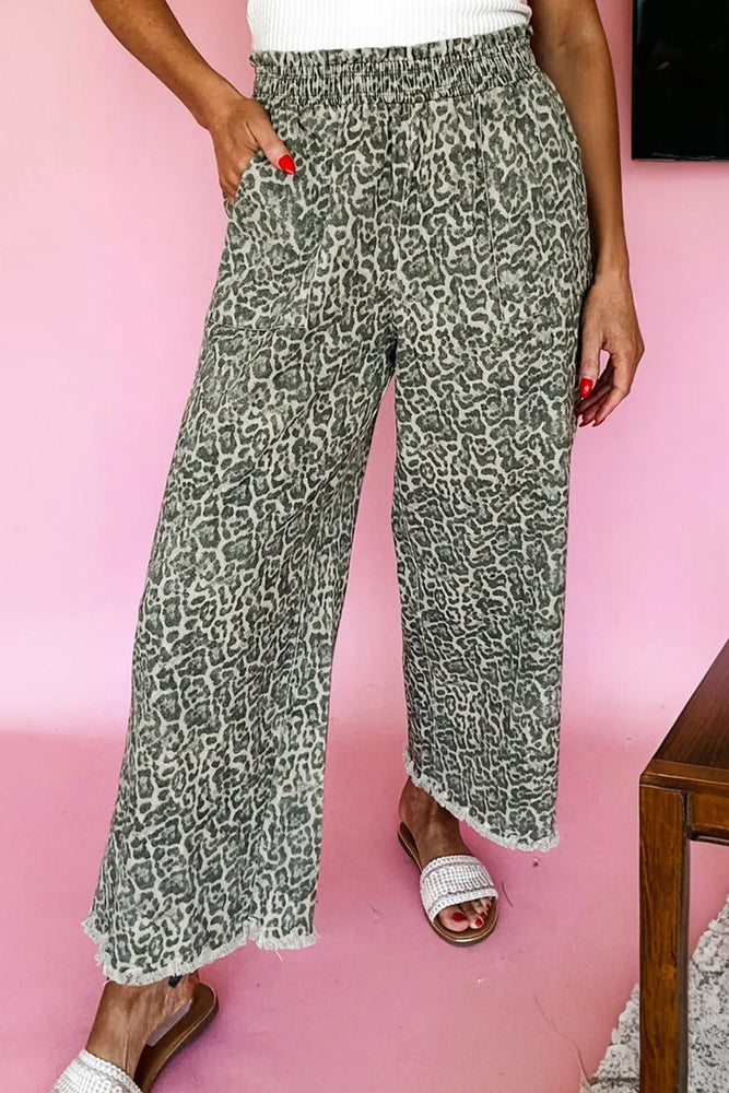 Brown leopard print pull-on jeans view 3