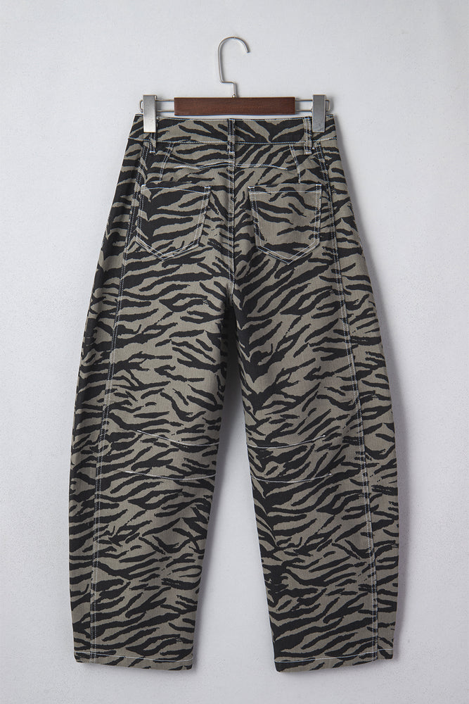 Gray zebra stripe barrel jeans view 10
