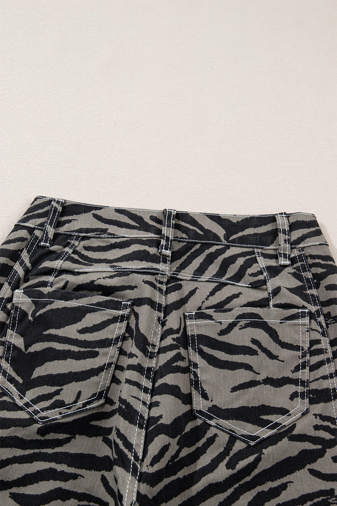 Gray zebra stripe barrel jeans view 12