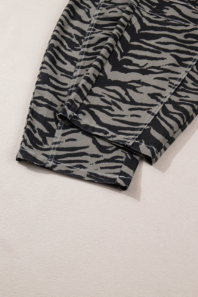 Gray zebra stripe barrel jeans view 15
