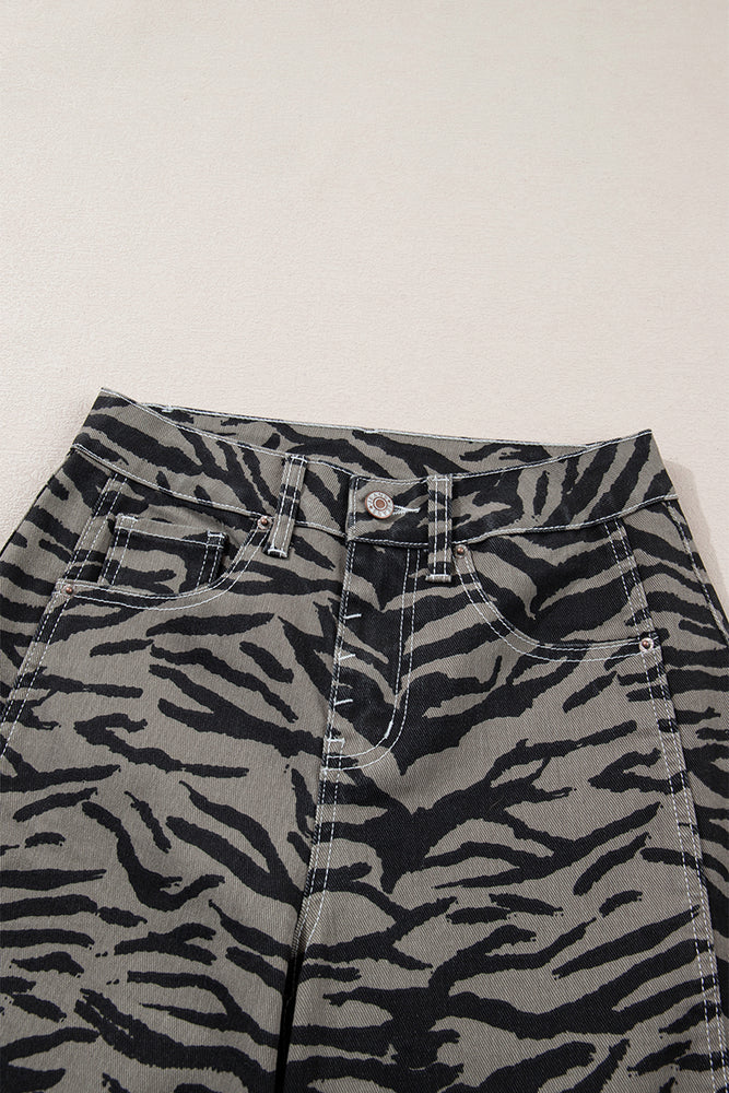 Gray zebra stripe barrel jeans view 19