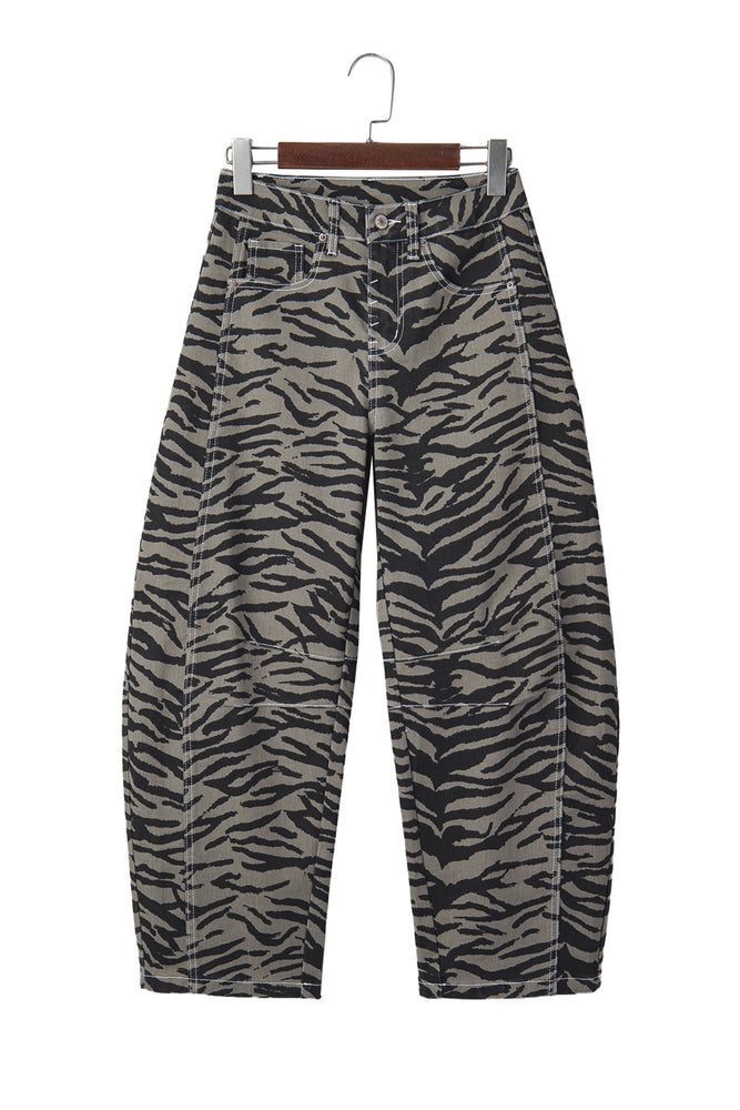 Gray zebra stripe barrel jeans view 20