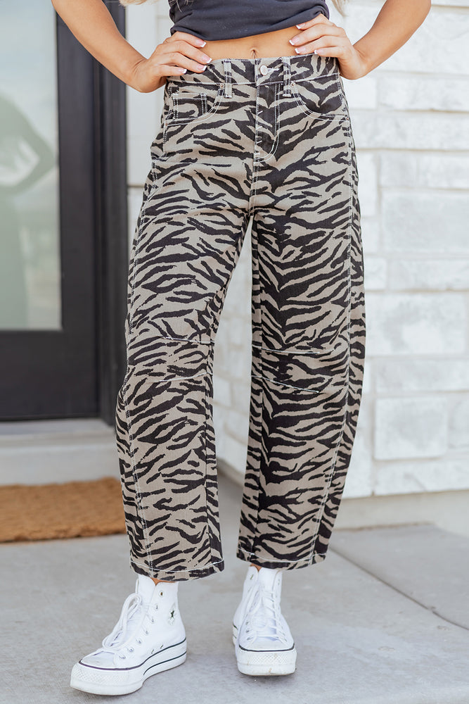 Gray zebra stripe barrel jeans view 21