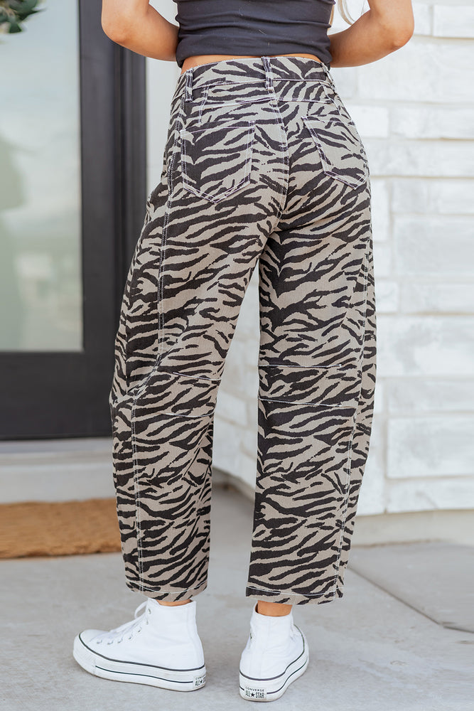 Gray zebra stripe barrel jeans view 23
