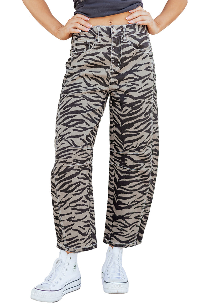 Gray zebra stripe barrel jeans view 28