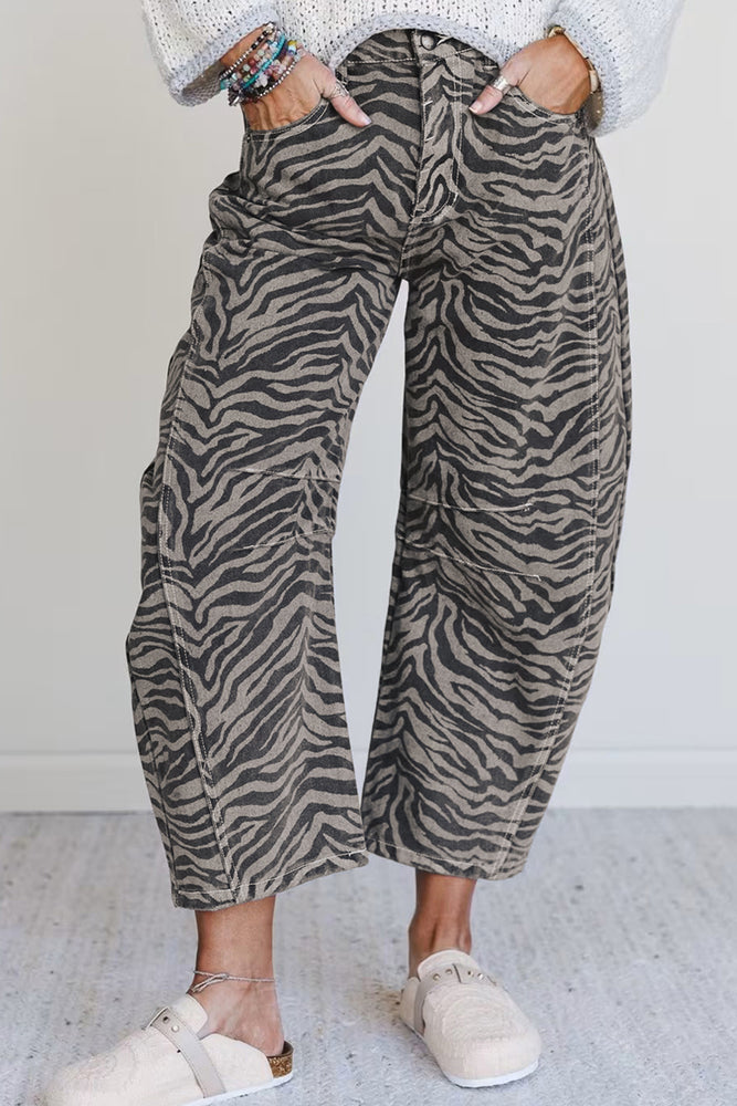 Gray zebra stripe barrel jeans view 8