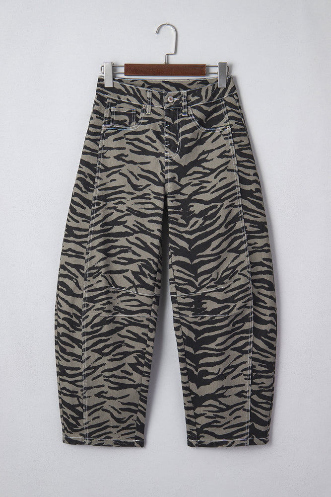 Gray zebra stripe barrel jeans view 9