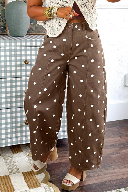 Brown Tailored Seam Polka Dot Barrel Jeans