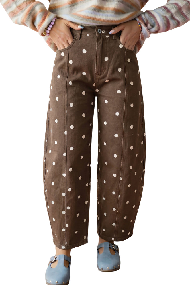 Brown polka dot barrel jeans view 19