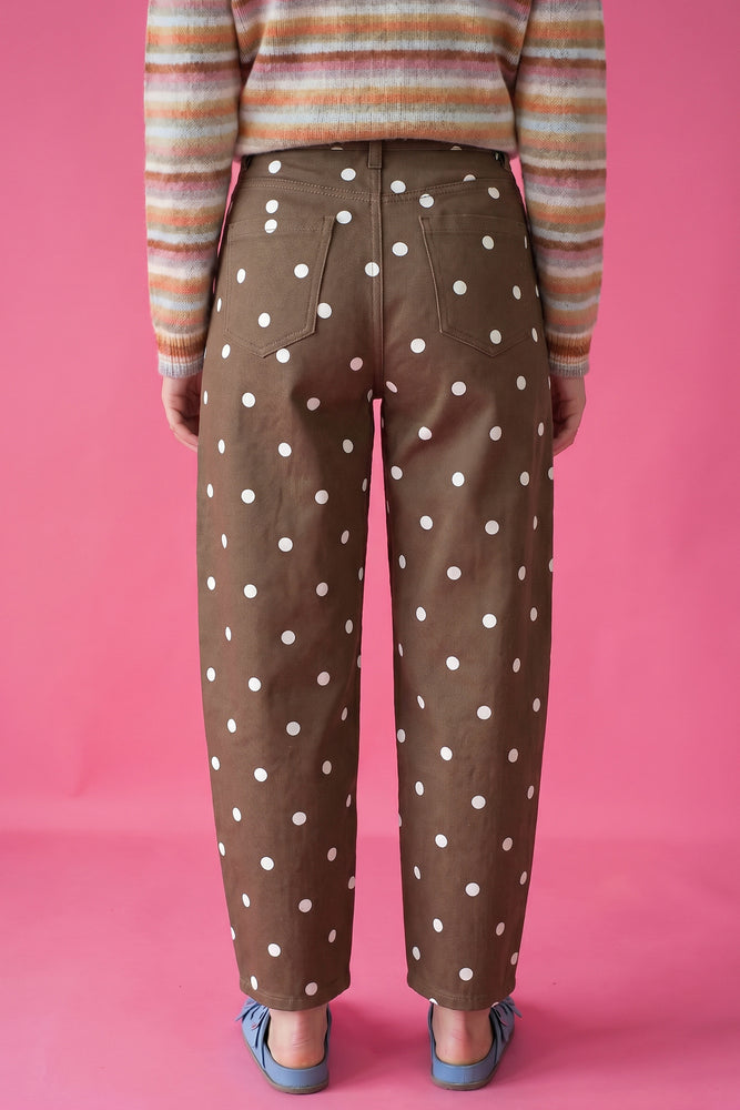 Brown polka dot barrel jeans view 3