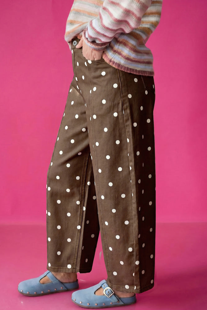 Brown polka dot barrel jeans view 4