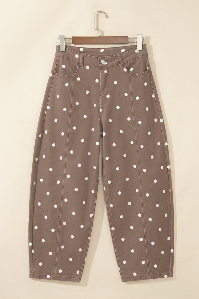 Brown polka dot barrel jeans view 7
