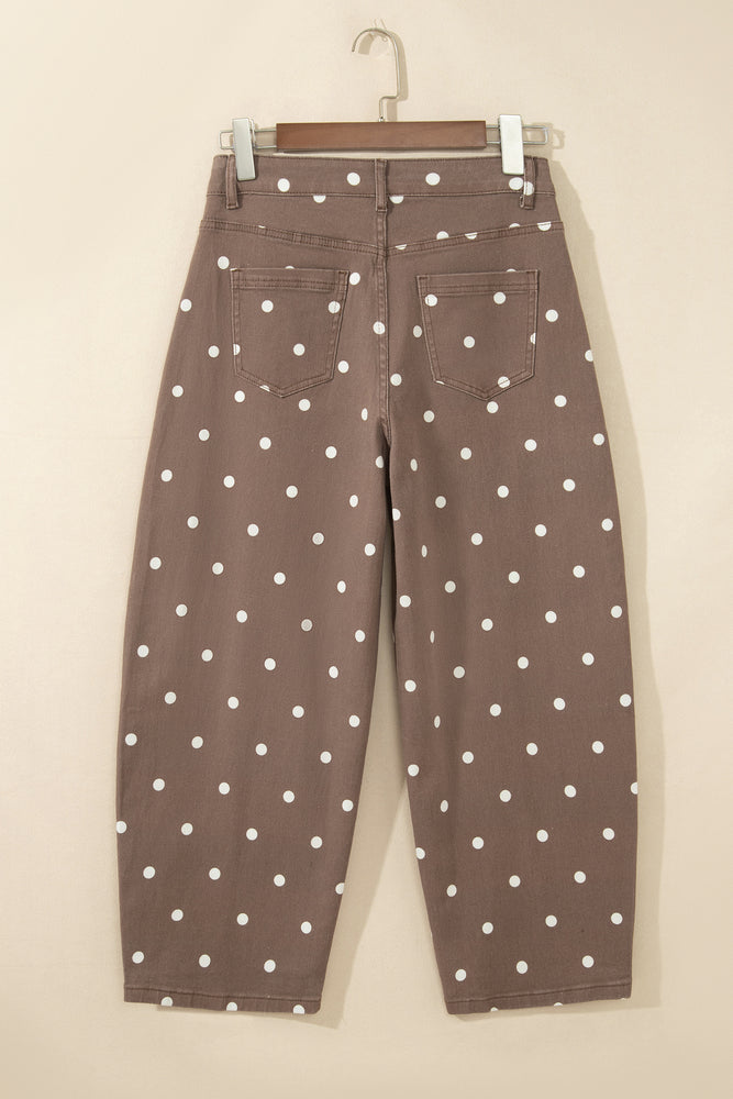 Brown polka dot barrel jeans view 8