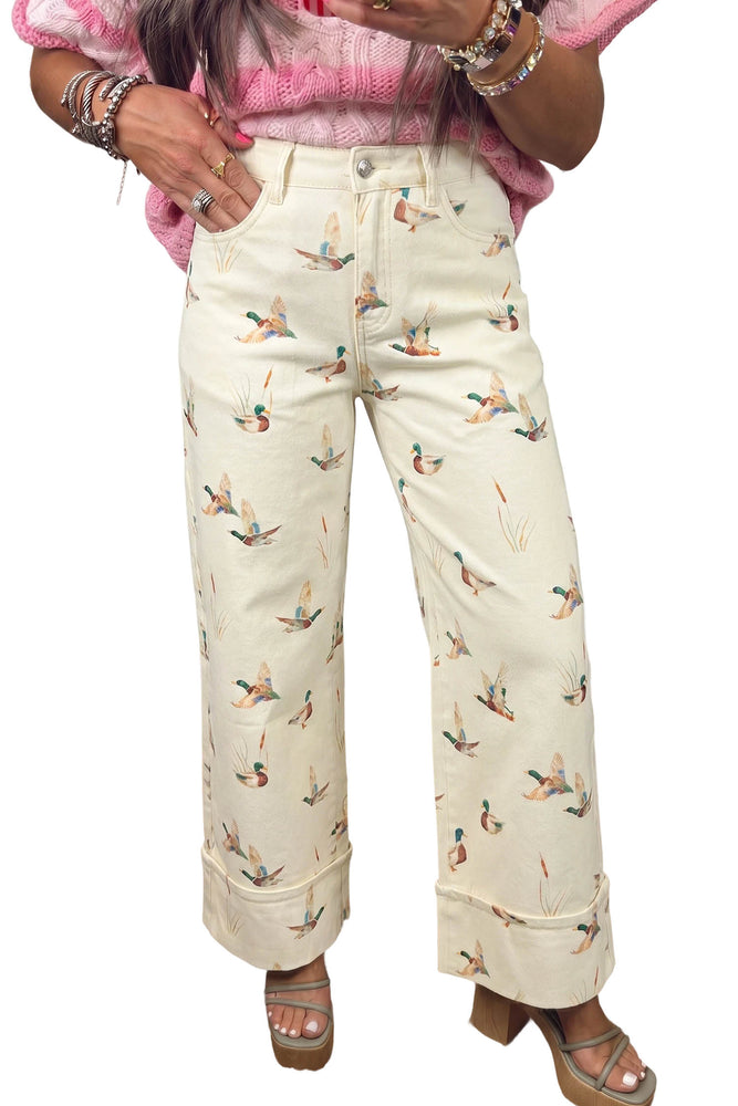 Beige mallard print cuffed jeans view 15