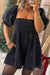 Black Denim Square Neck Smocked Short Puff Sleeve Flared Romper Dear lover
