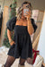 Black Denim Square Neck Smocked Short Puff Sleeve Flared Romper Dear lover