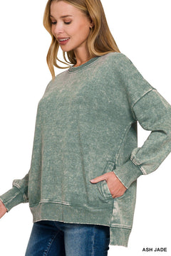 Acid Wash Fleece Hi-Low Hem Pullover
