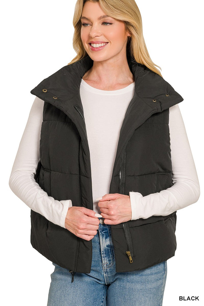 High Neck Puffer Vest — Black