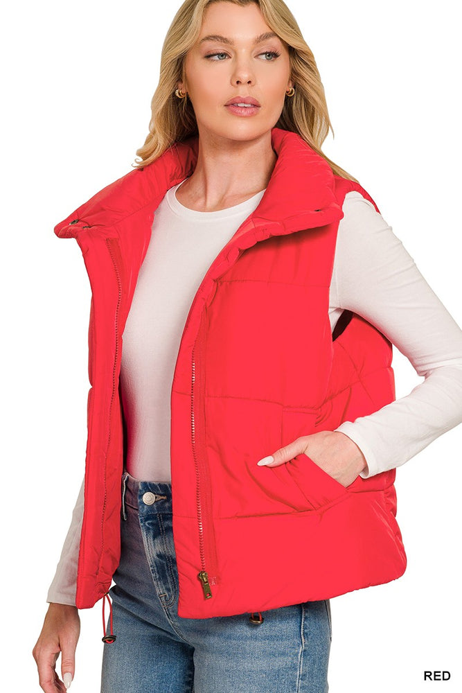 High Neck Puffer Vest — Red