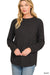 Raised Rib Round Neck Long Sleeve Top — Black