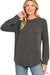 Raised Rib Round Neck Long Sleeve Top — Charcoal