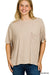 Washed Ribbed Cuffed Short Sleeve Round Neck Top — Ash Mocha