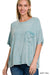 Washed Ribbed Cuffed Short Sleeve Round Neck Top — Dusty Teal