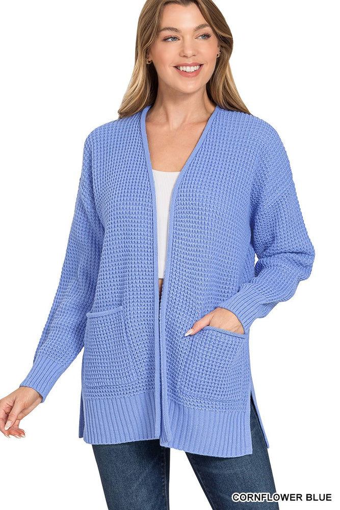 Low Gauge Waffle Open Cardigan Sweater by Zenana