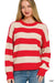 Striped Drop Shoulder Sweater — Ruby