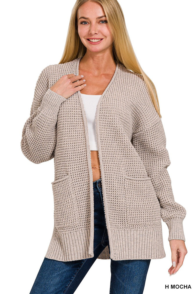 Low Gauge Waffle Open Cardigan Sweater by Zenana - view 2