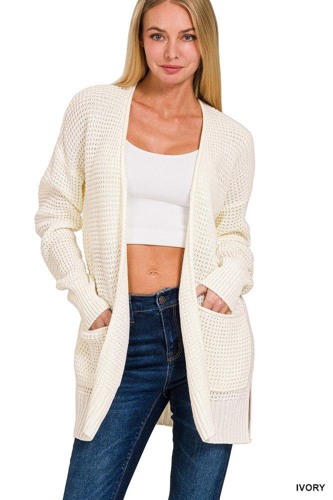 Low Gauge Waffle Open Cardigan Sweater by Zenana - view 3