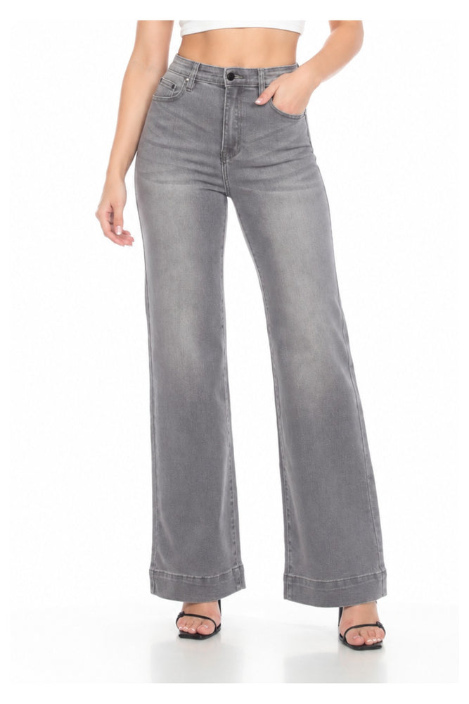 Gray Wash High-Rise Wide-Leg Jeans
