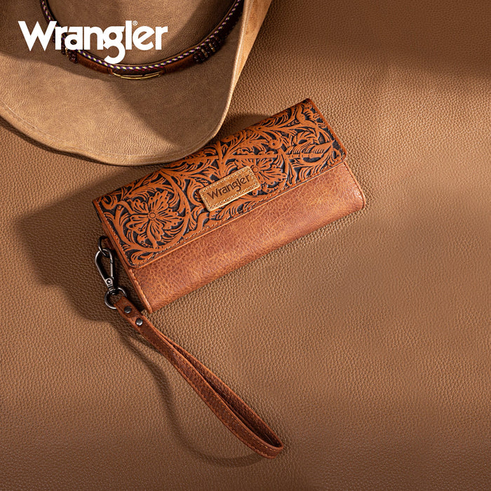 Wrangler Western Floral Tooled Tri-fold Wristlet