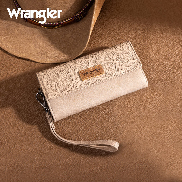 Wrangler Western Floral Tooled Tri-fold Wristlet