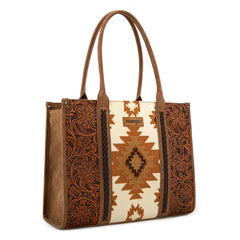 Wrangler Vintage Tooled Aztec Pattern Print Concealed Carry Large Tote -Brown