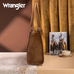 Wrangler Vintage Tooled Aztec Pattern Print Concealed Carry Large Tote -Brown