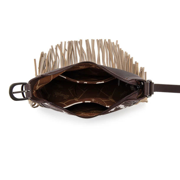 Wrangler Cow Print Fringe Shoulder Hobo Bag Montana West