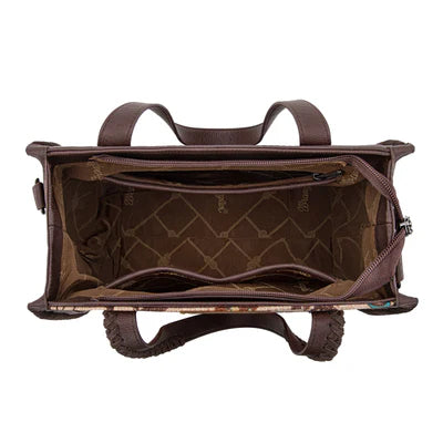 Wrangler Vintage Retro Cowboy Cool Print Concealed Carry Satchel/Crossbody -Tan