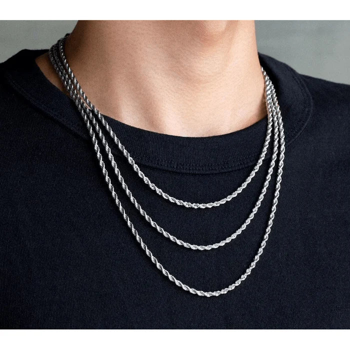 Diamond-Cut 3.0mm Rope Chain Necklace in Solid 10K White Gold