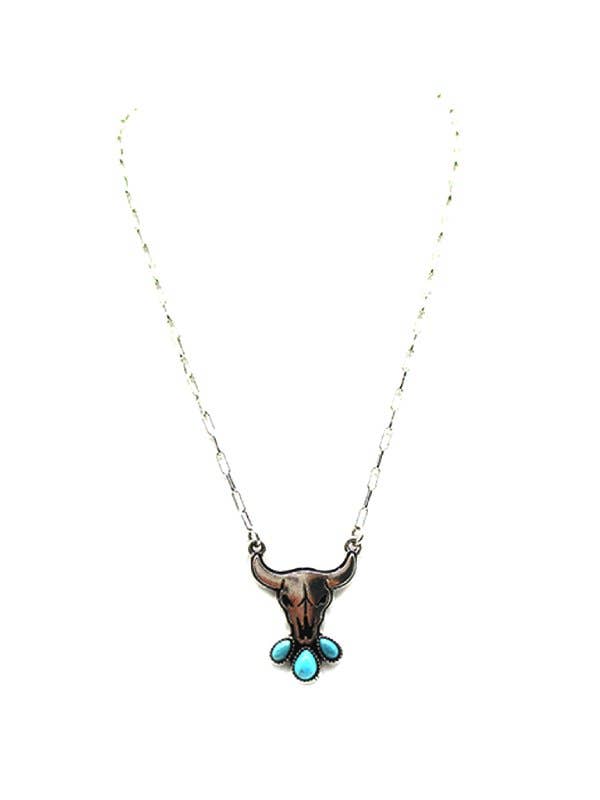Western Steerhead Turquoise Pendant Necklace Snowing West