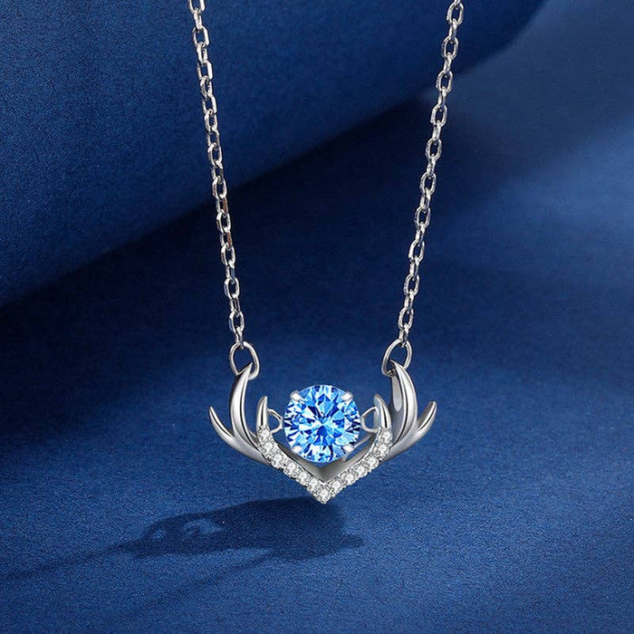 Deer Antler Dancing Stone Necklace in 925 Sterling Silver