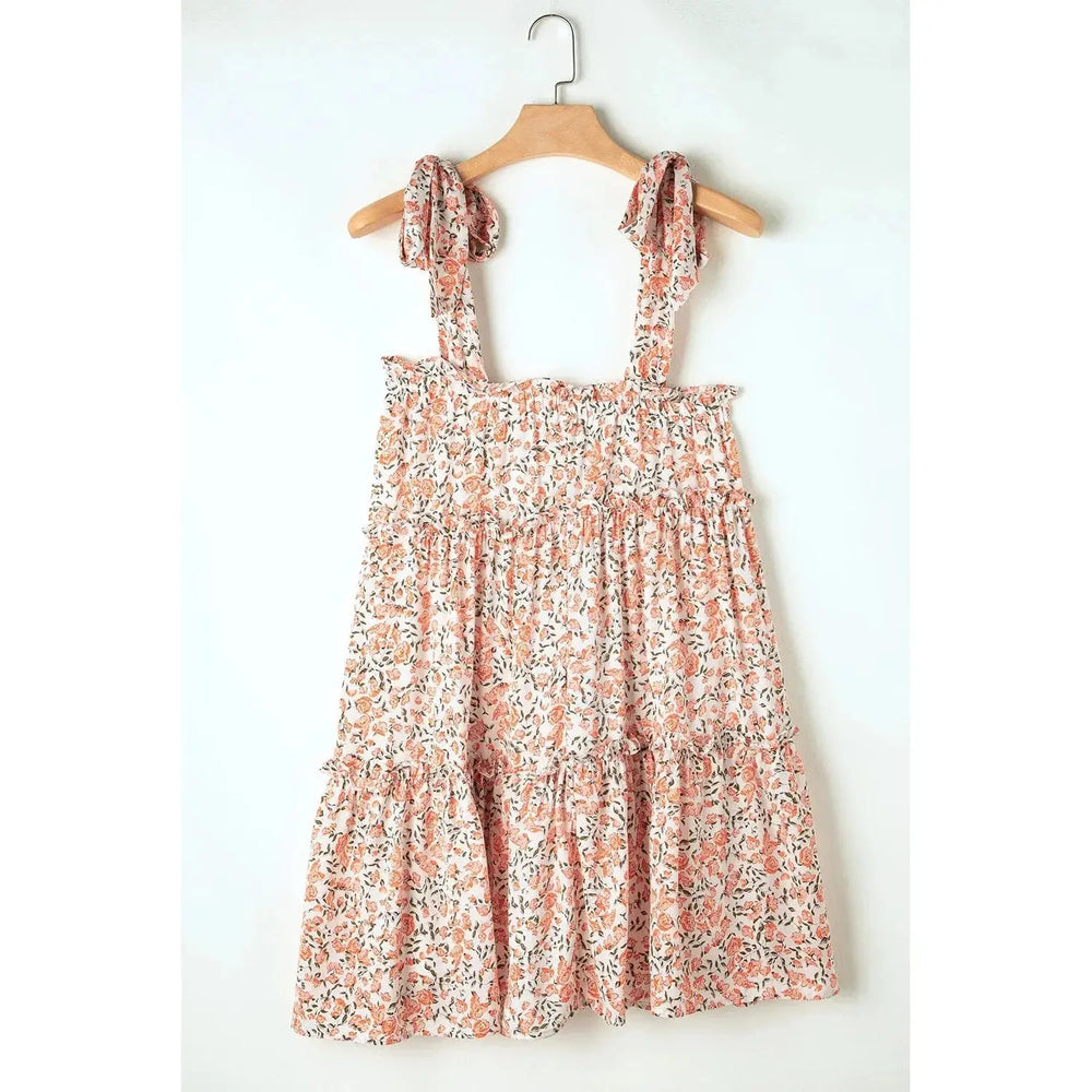 Orange Rose Floral Knotted Straps Tiered Babydoll Dress Dear lover