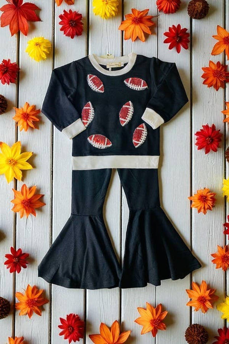 Brown sequin football top black girls sets