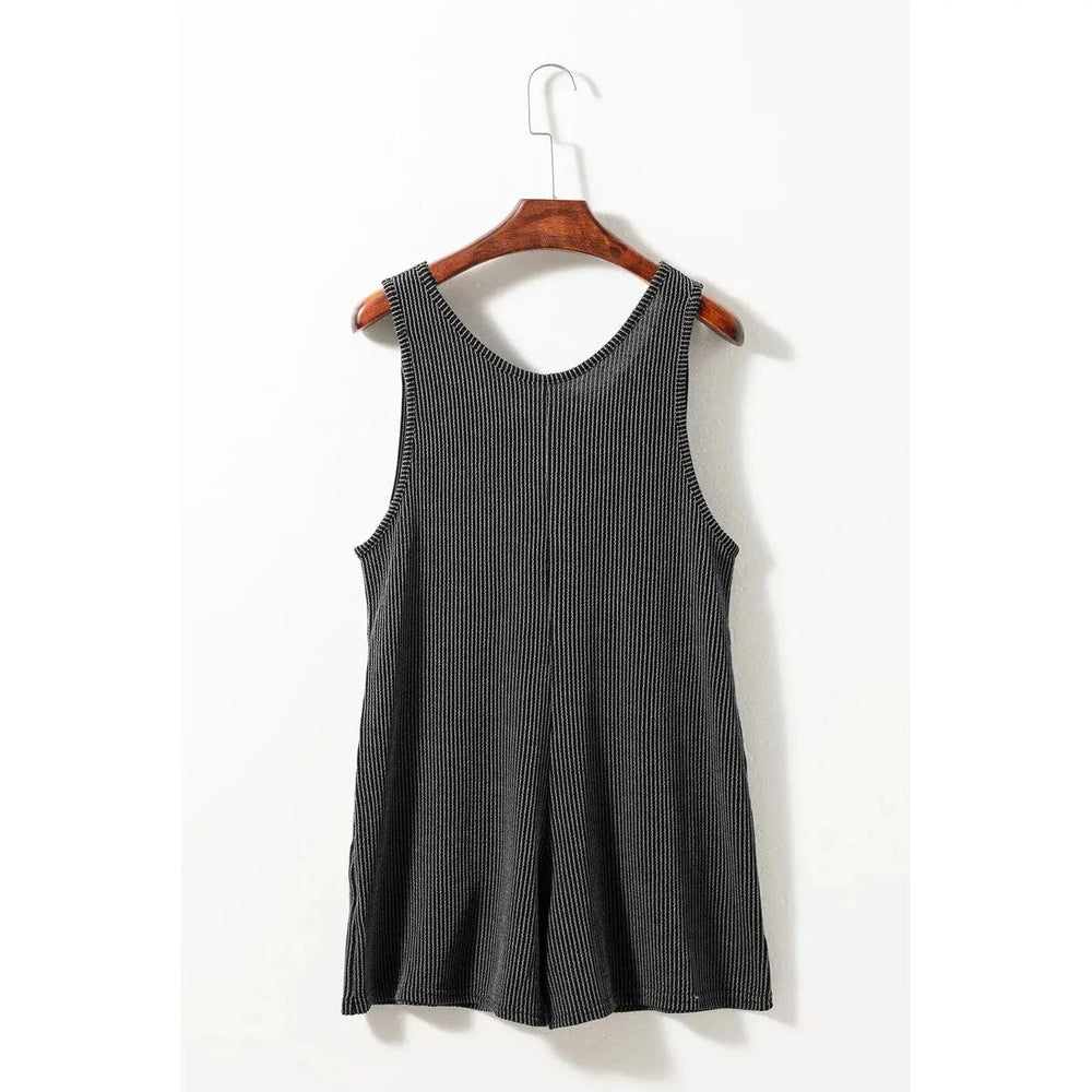 Dark Grey Striped Print Knotted Straps Pocketed Romper Dear lover