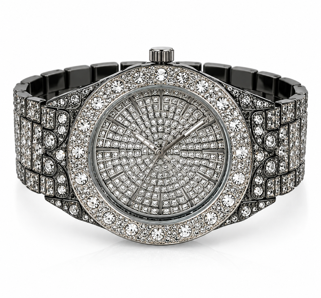 Men's Iced-Out Crystal Statement Watch – Gunmetal