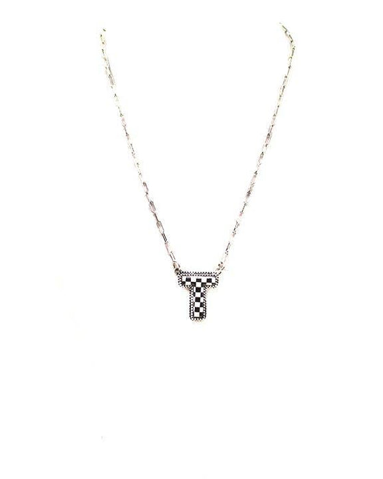 Checkered Bubble Initial Necklace Snowing West