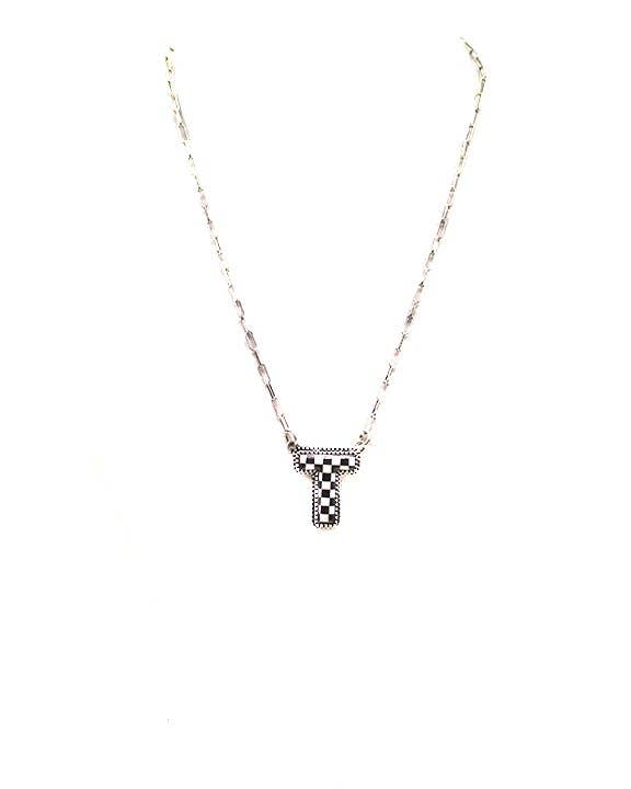 Checkered Bubble Initial Necklace Snowing West